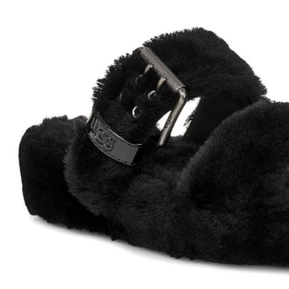 UGG FUZZ YEAH GENUINE SHEARLING SLIPPER SANDAL MSRP$99 1 Color: Black - Picture 4 of 13